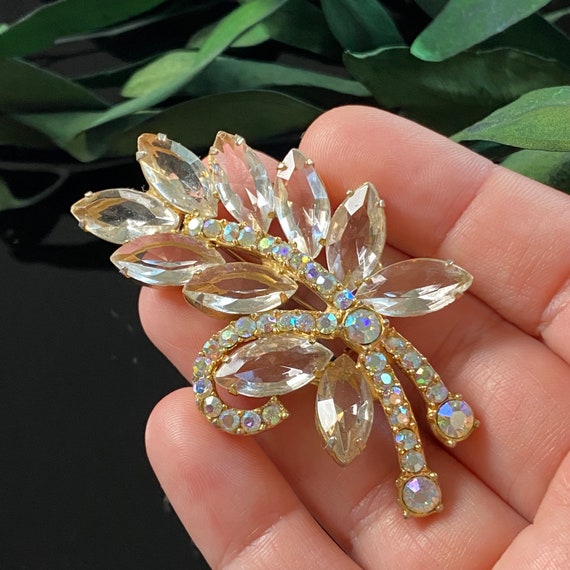 Vintage AB Crystal Rhinestone Spray Brooch - image 6