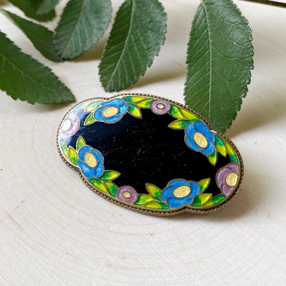 Antique Art Nouveau Enamel Flower Brooch - image 6