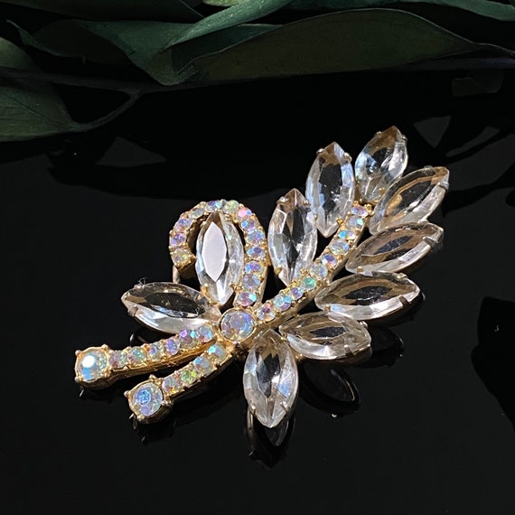 Vintage AB Crystal Rhinestone Spray Brooch - image 2