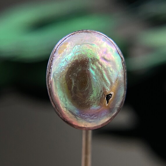 Antique Sterling Silver Oval Abalone Stickpin - image 1