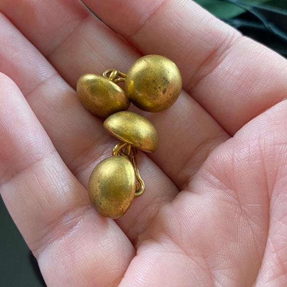 Antique Gilt Brass Domed Button Cuff Links - image 4