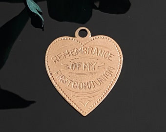 Antique Gold Filled "Remembrance of My First Communion" Engraved Heart Charm Pendant