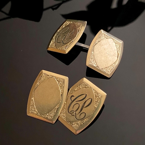 Antique Gold Filled Rectangular Monogram Initial … - image 2