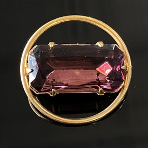 Vintage Foiled Purple Glass Circle Pin Brooch