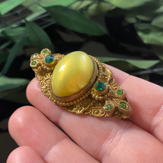 Antique Art Deco Czech Yellow & Green Glass Pearl… - image 6