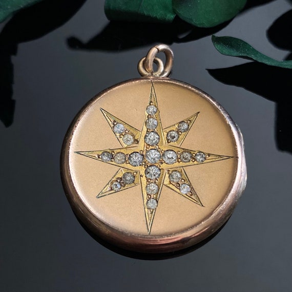 Antique Art Nouveau Rolled Gold Celestial Starbur… - image 1