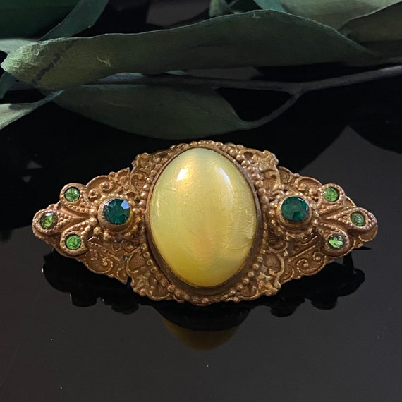 Antique Art Deco Czech Yellow & Green Glass Pearl… - image 1