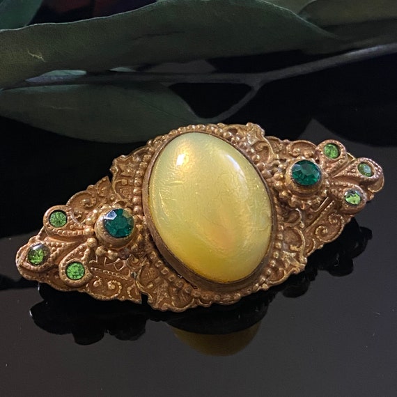 Antique Art Deco Czech Yellow & Green Glass Pearl… - image 2