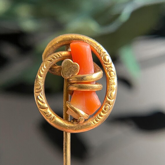 Antique Victorian Coral Brooch Love Knot Bar Pin