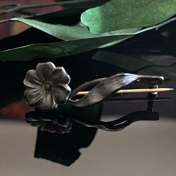 Antique Black Flower Mourning Pin