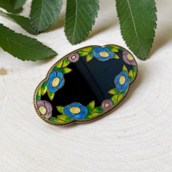 Antique Art Nouveau Enamel Flower Brooch - image 5