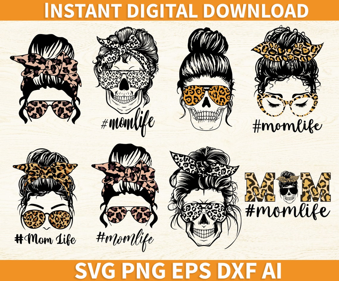 Download Messy Bun Leopard Print svg Mom Life svg Momlife svg | Etsy