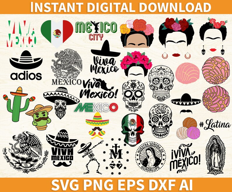 Download Mexican Bundle SVG Mexico Emblem svg Sugar Skull svg | Etsy