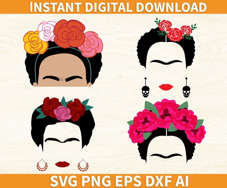 Download Kahlo Png Ai Cricut Silhouette Cameo Dxf Eps Frida Svg Bundle Templates Paper Party Supplies