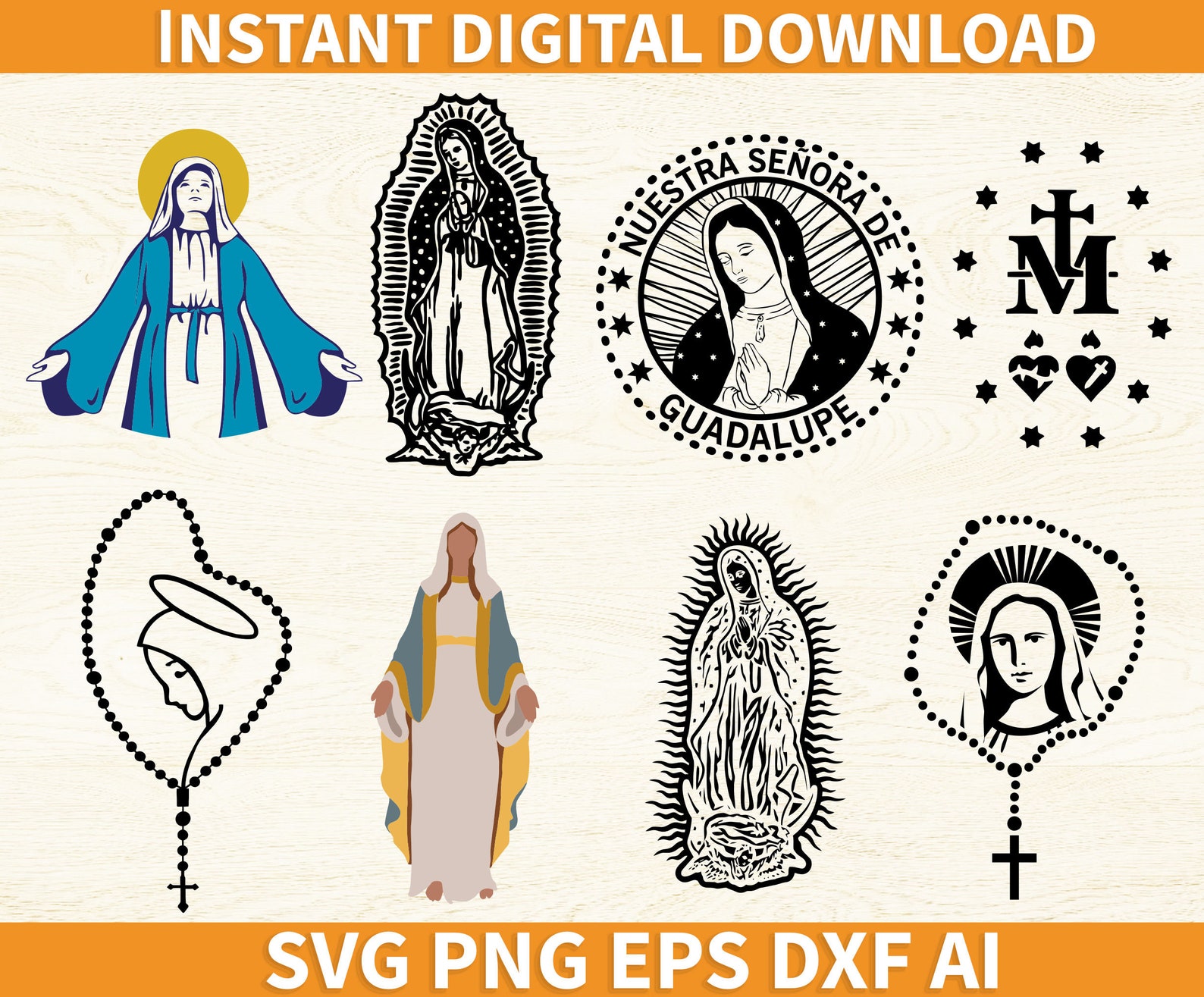 Virgin Mary svg Virgen de Guadalupe svg mother of god svg | Etsy