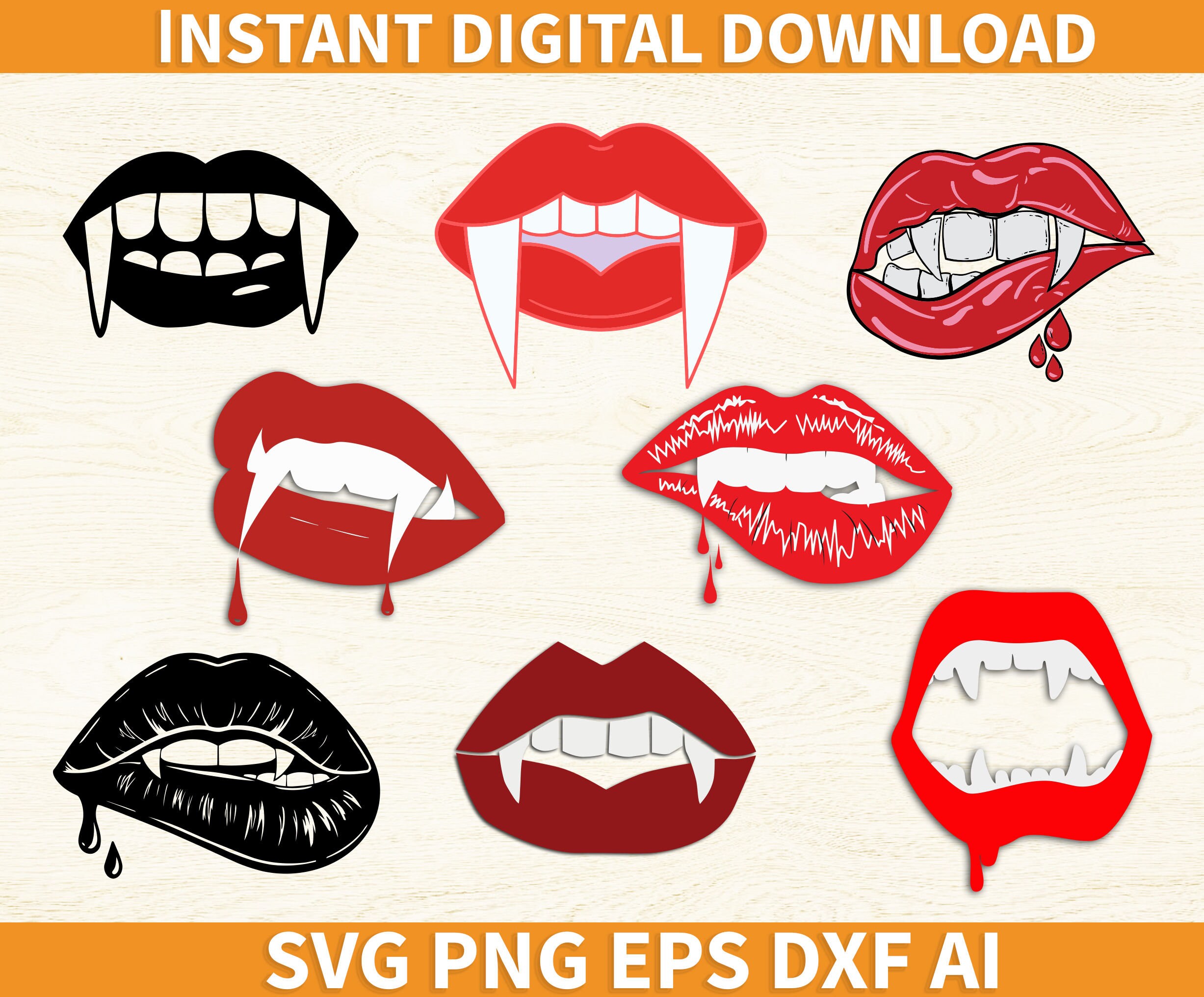Vampire Biting Lips svg Vampire Fangs SVG Vampire Teeth PNG Etsy