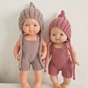 Doll clothes, minikane, miniland, doll romper, doll hat, knitting set for dolls