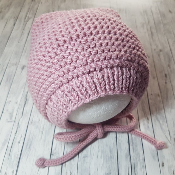 Babymütze handgestrickt aus 100% Merinowolle, Farbe  Perlrosa