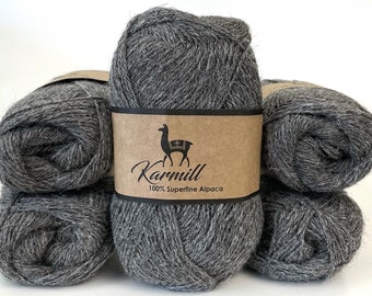 Set of 5 - 100% Superfine Alpaca - Sport Weight - Alpaca Wool - Superfine Alpaca Yarn - Knitting Wool - Alpaca Fiber -Medium Gray 4020