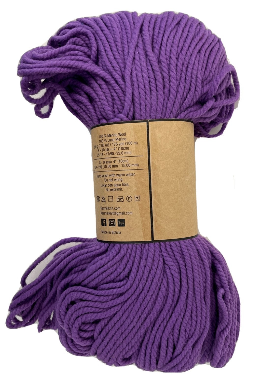 100% Merino Wool - Super Bulky Weight - Hank 200 Grams - Super Chunky Yarn  - Color Purple- Knitting Wool - Natural Yarn - Merino Wool- Yarn