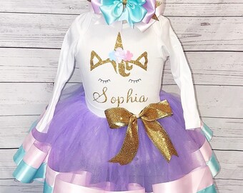 unicorn birthday outfit,FREE SHIPPING,tutu outfit,birthday girl,unicorn set,colorful tutu,colorful outfit,unicorn birthday tutu set