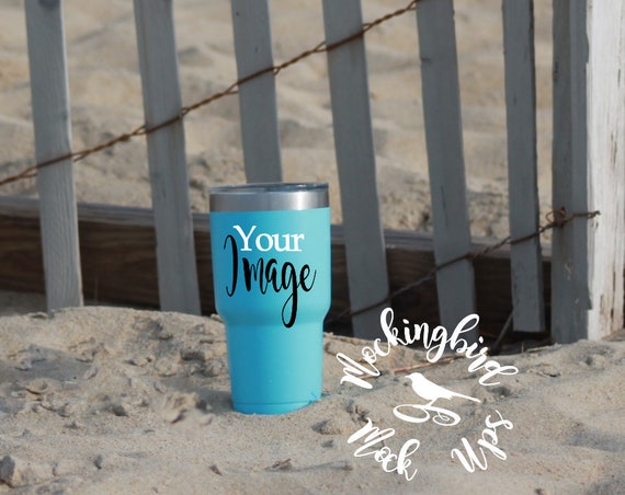 Beach Silver Tumbler Mockup Beach Image Mockup Stock