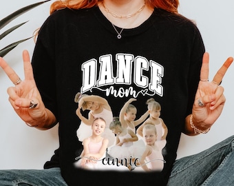Camiseta personalizada para mamás bailarinas con fotos y nombre, texto estilo universitario - Regalo personalizado para mamás - Camiseta personalizada para mamás bailarinas - Regalo para competencias de baile