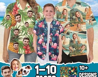 Personalisiertes Hawaii-Hemd mit Gesichtern Personalisiertes Familienurlaub t-shirt Personalisiertes Geburtstags-Hemd Personalisiertes Hunde Foto Strand-Shirt