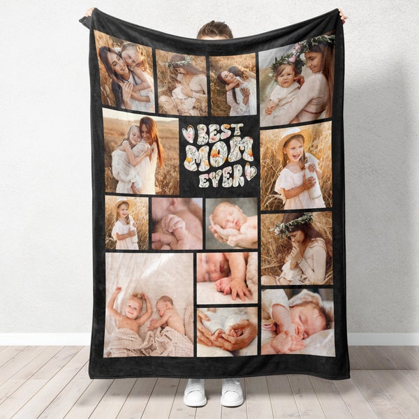 Mothers day floral blanket, Custom Photo blanket for mom, Personalized Mom blanket, Mom gift from kids