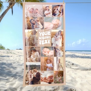 Custom Photo Collage Beach Towel – Personalized Family Picture Towel – Custom Kid Photo Gift for Vacation, Birthday, or Reunion