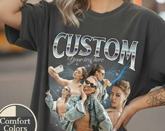 Chemise bootleg personnalisée des années 90, chemise photo personnalisée, t-shirt petite amie personnalisé, cadeau photo rétro pour lui ou elle, chemise 40e anniversaire drôle
