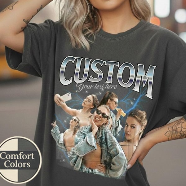 90年代風カスタムブートレッグシャツ、パーソナライズ写真シャツ、ガールフレンド向けカスタマイズTシャツ、彼または彼女へのレトロ写真ギフト、40歳の誕生日に面白いシャツ