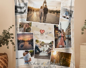 Custom Photo Blanket - Where It All Began – Personalized Map Photo Blanket, Custom Anniversary & Couple Gift