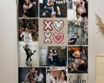 Custom XOXO Photo Collage Blanket - Personalized XOXO Photo Blanket with Your Photos and Text - Personalized Blanket with Pictures
