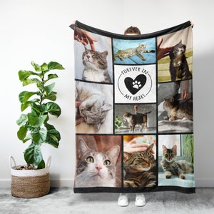 Cat loss gift, Custom photo collage cat memorial gift, Cat mom blanket, Cat remembrance pet blanket