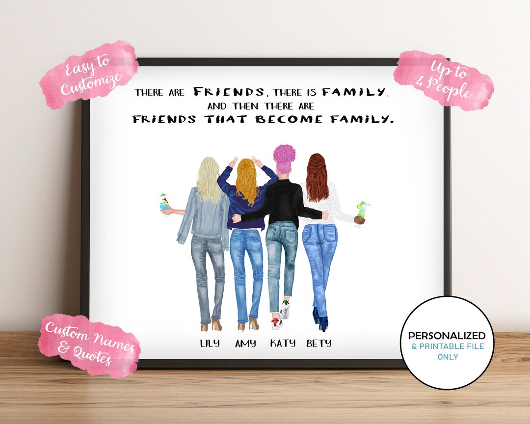 Four Best Friends Custom Print Custom Portrait Illustration - Etsy