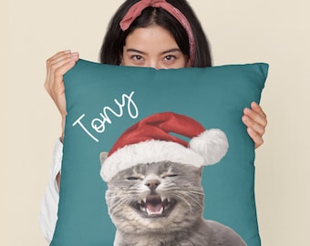 Custom cat pillow, Custom photo pillow, Cat pillow personalized, Cat throw pillow, Custom name pillow