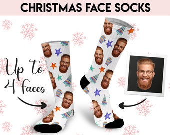 Christmas socks with faces, Photo socks, Secret Santa gift for women, Custom Face Socks