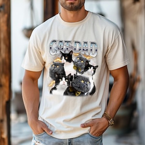 Cat Daddy Photo shirt in retro style, personalized with your cat photos and text or name, add your own photos!