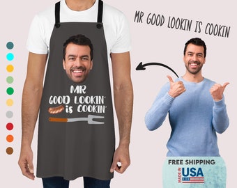 Personalized apron for men, Custom apron, Photo apron, Customized apron, Chef apron for men, Mr good looking is cooking