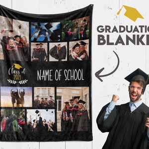 Gifts for college grads, College or High school graduation gift for her, Photo blanket customized, Masters graduation gift image 1