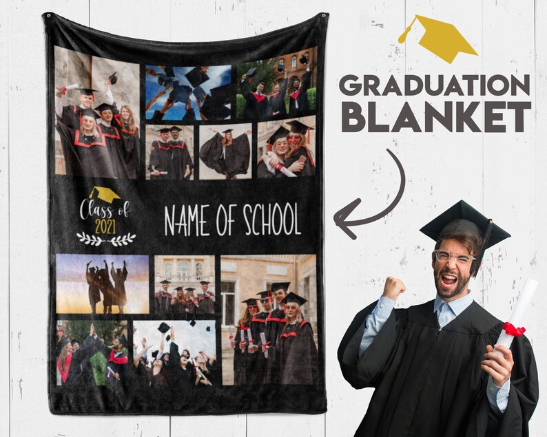 Gifts for college grads, College or High school graduation gift for her, Photo blanket customized, Masters graduation gift image 1