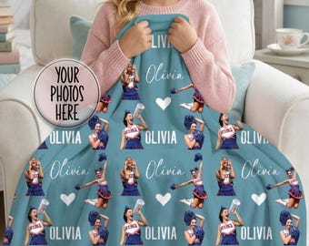 Personalized Photo Cheerleader Blanket, Custom Name Dance Mom Throw, Custom Sports Mom Gift, Dance Mom Photo Gift
