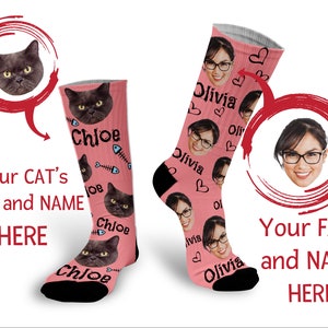 Calzini personalizzati per mamma gatto, calzini non corrispondenti, calzini personalizzati per il viso, regalo personalizzato per gli amanti dei gatti