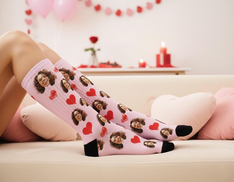 Custom Valentines Day Socks with Faces and hearts, Unique Valentines day gift for boyfriend, gift for girlfriend, Personalized Photo socks, Valentine's day funny gift for Girlfriend, Boyfriend, Customizable socks, Your face on socks, add your face on socks