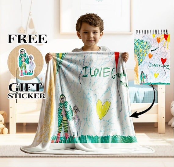 Custom Mom Blanket with Kid Drawing Personalized Photo Blanket with Pictures Mothersday Gift for Nana Great Grandma Gift