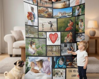Personalisierte Foto Decke, Muttertagsgeschenk, Bild Decke, Plüsch Samt oder Sherpa Foto Collage Decke mit Ihren Bildern