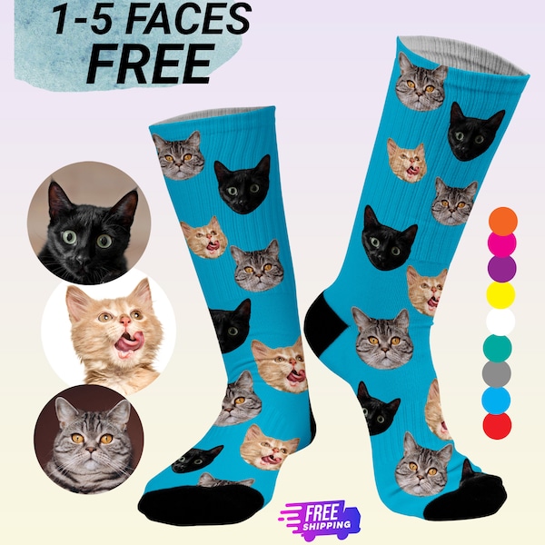 Custom cat socks, Face on socks, Photo socks, Cat themed gifts, Custom face socks, Cat loss gift