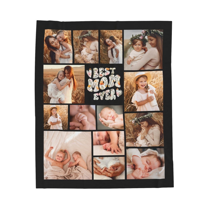 Individuelle Foto Decke für Mama, individuelles Geschenk für Mama, personalisierte Mama Foto Decke, Mama Geschenk von Kindern, individuelle Fotocollage Blumenwurf Bild 8
