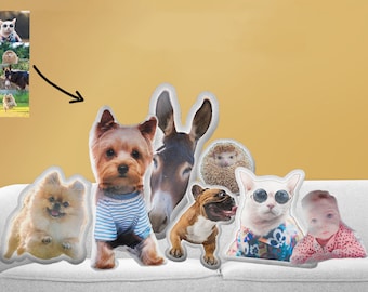 Custom pet shaped pillows from photos Personalized dog or cat cushion Pet loss memorial gift Face picture pillow